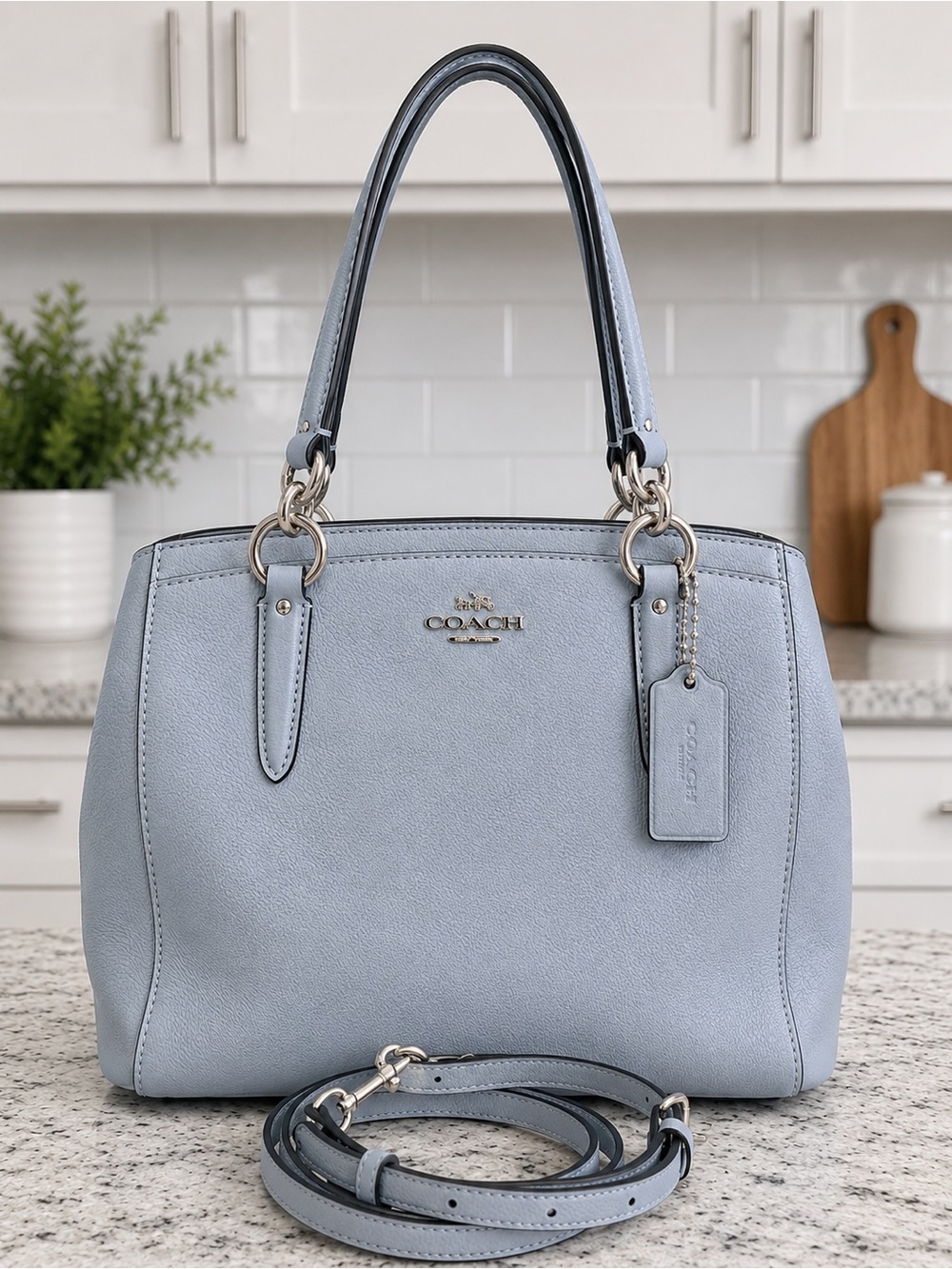 Coach Minetta Satchel F57847 Blue Crossgrain Leather Crossbody Silver Hardware